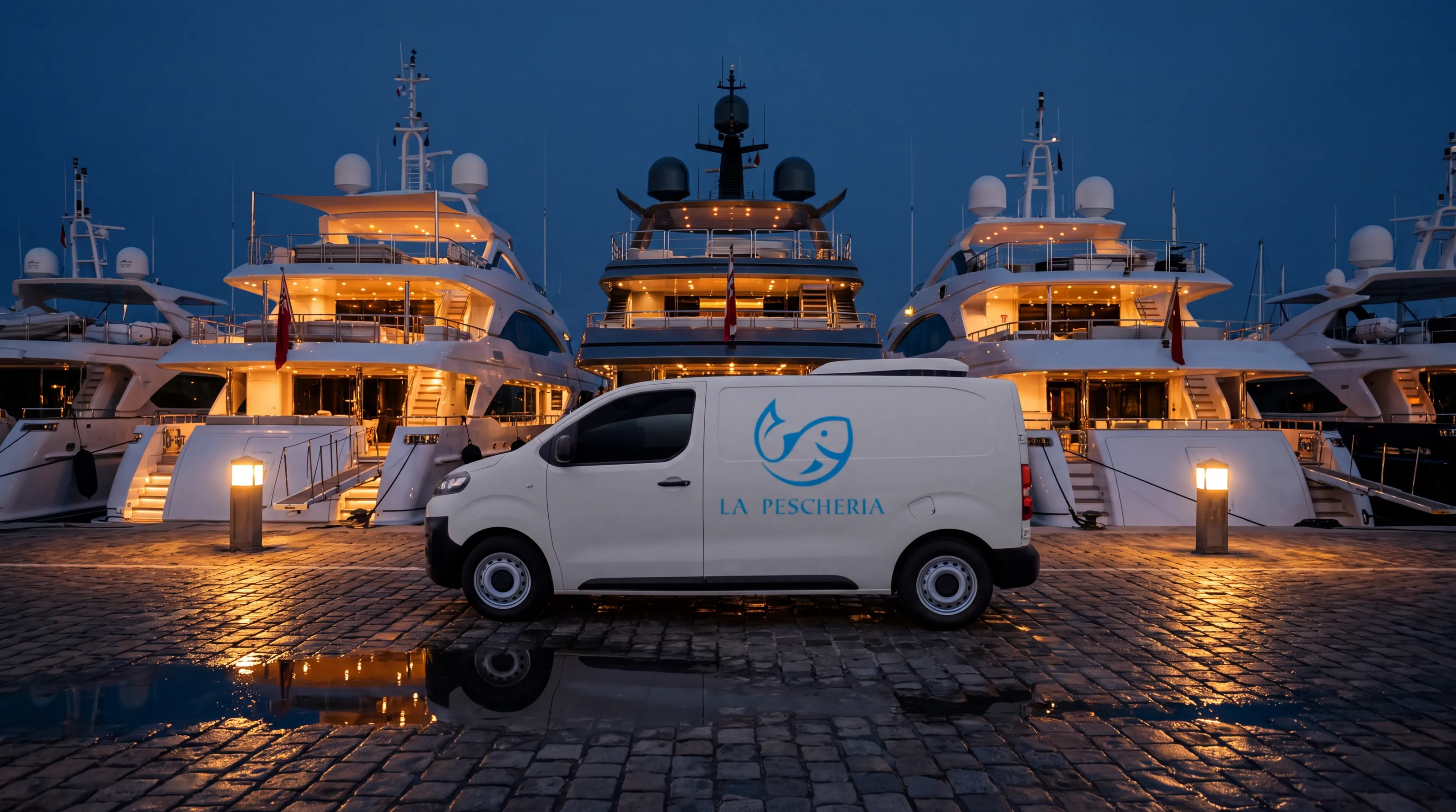 Livraison de produits de la mer à la coupée d'un superyacht sur la Côte d'Azur